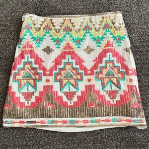 Sequin Aztec Print Mini Skirt